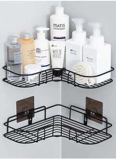 VOGMAX 2 Piece Bathroom Organization Corner Rack with Side Hangers, Anti-Rust Stainless Steel Shower Rack, Marking Mounting Stickers, No Drilling Needed Bathroom Storage Racks and Storage Racks, Space-Saving-Black  - Image 1