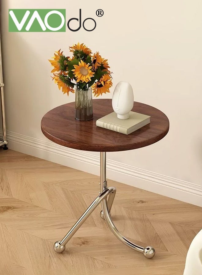 فاو دو طاولة جانبية مستديرة، طاولة جانبية/طاولات صغيرة، طاولة صينية خشبية داخلية وخارجية مع حامل معدني، طاولة جانبية لغرفة المعيشة أو غرفة النوم أو المكتب أو المساحات الصغيرة - Image 1