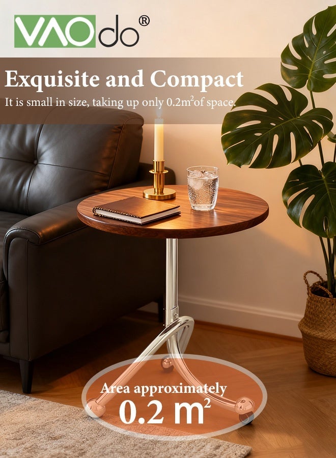 فاو دو طاولة جانبية مستديرة، طاولة جانبية/طاولات صغيرة، طاولة صينية خشبية داخلية وخارجية مع حامل معدني، طاولة جانبية لغرفة المعيشة أو غرفة النوم أو المكتب أو المساحات الصغيرة - Image 2