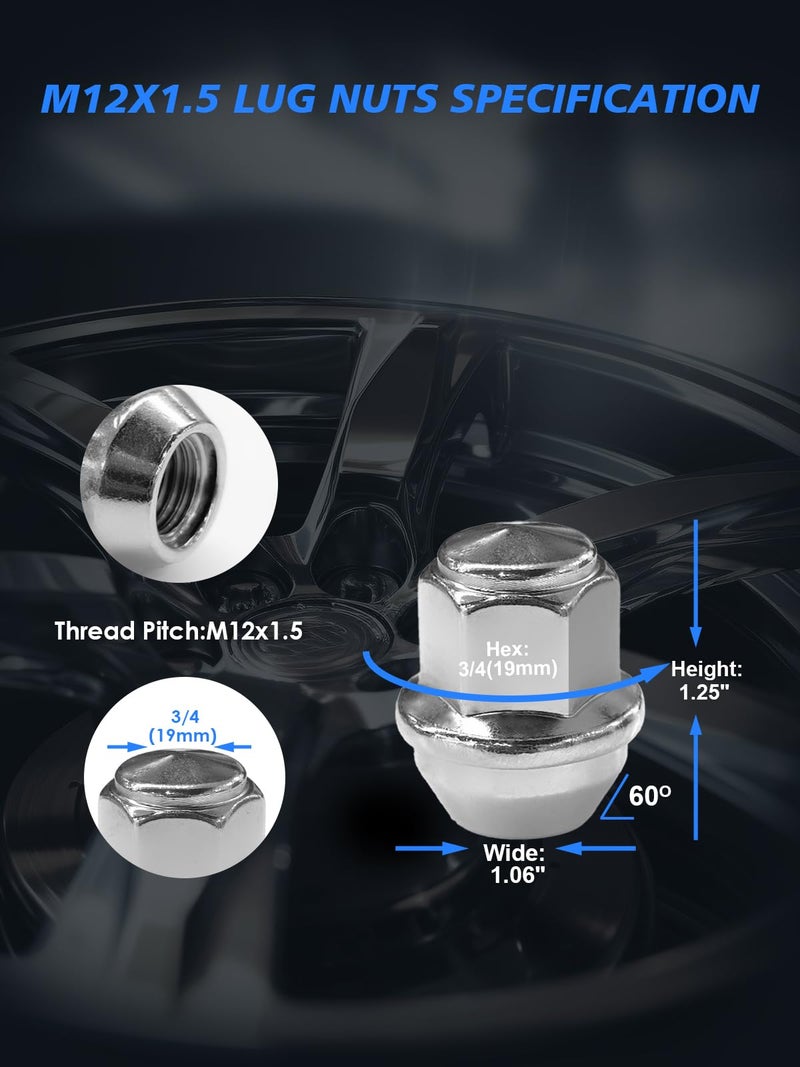 TAGMORE M12X1.5 Lug Nuts - 20pcs OEM Wheel Lug Nuts Compatible with 2009-18 Focus/2012-18 Fusion/2013-2020 Escape/2018+ EcoSport/2011-19 Fiesta, Chrome Acorn Wheel Nuts - Image 3