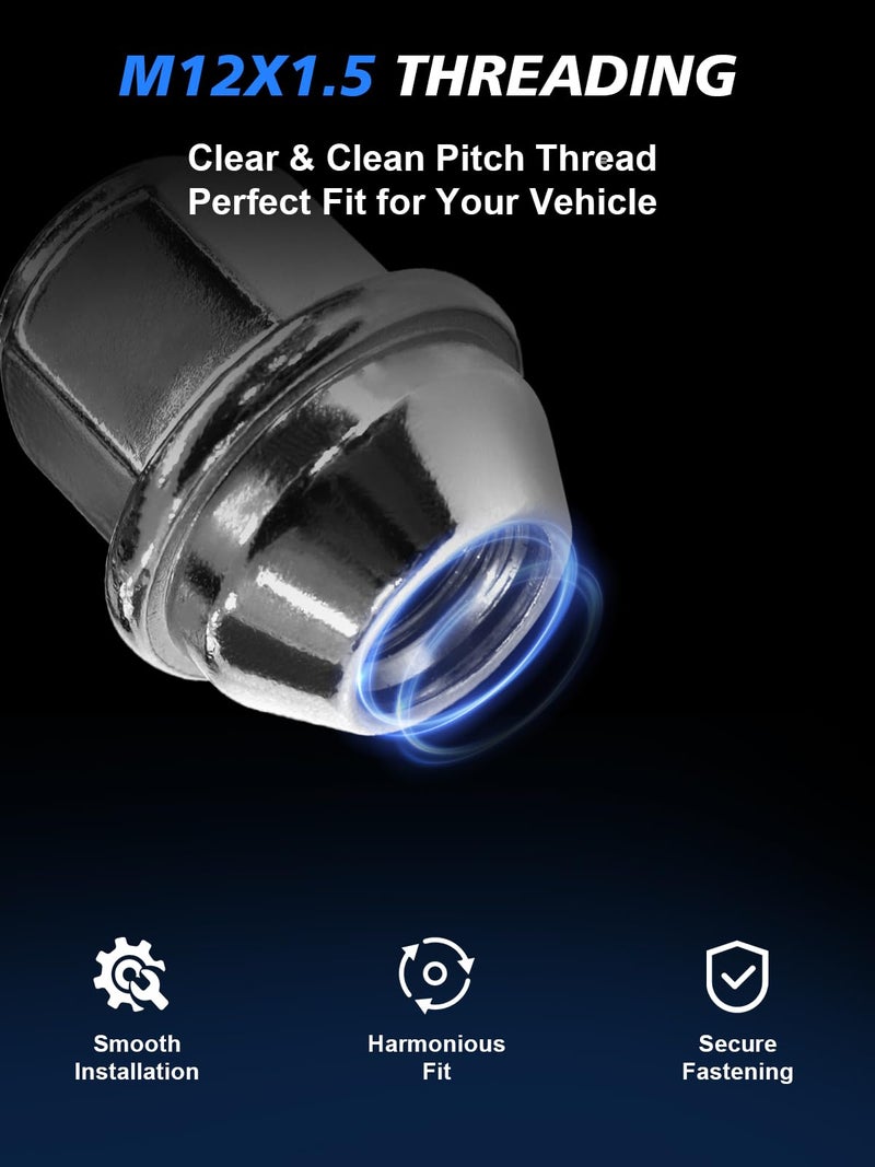 TAGMORE M12X1.5 Lug Nuts - 20pcs OEM Wheel Lug Nuts Compatible with 2009-18 Focus/2012-18 Fusion/2013-2020 Escape/2018+ EcoSport/2011-19 Fiesta, Chrome Acorn Wheel Nuts - Image 5