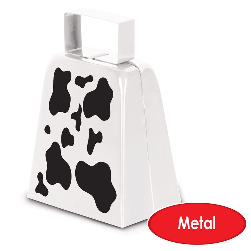 Beistle Cow Print Novelty Metal Cowbell For Farm Animal Theme Birthday Party Western Favors, White/Black - Image 3