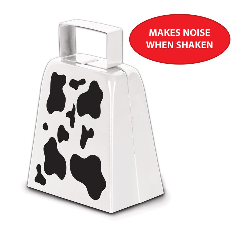 Beistle Cow Print Novelty Metal Cowbell For Farm Animal Theme Birthday Party Western Favors, White/Black - Image 4