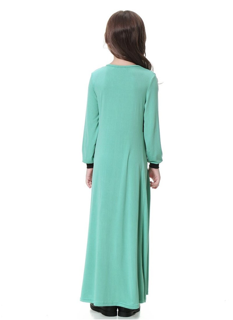 Loquat - Girl's Round Neck Maxi Dress Robe With Long Sleeves Light Green - Image 1