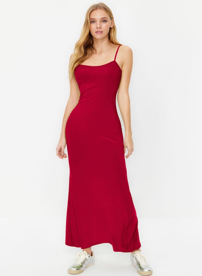 trendyol Red Maxi Bodycone/Fits Body Strappy Stretch Knit Dress - Image 3