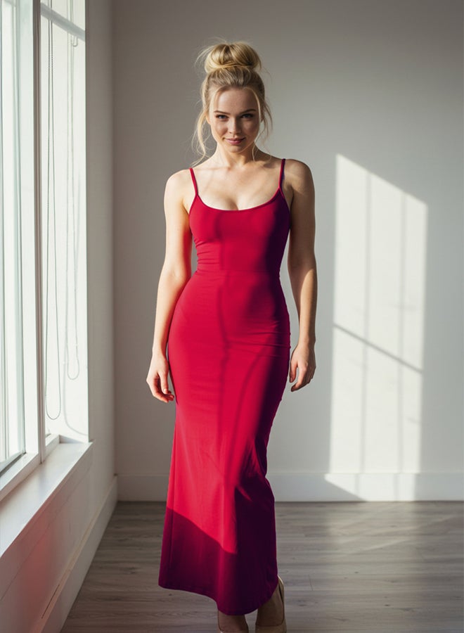 trendyol Red Maxi Bodycone/Fits Body Strappy Stretch Knit Dress - Image 2