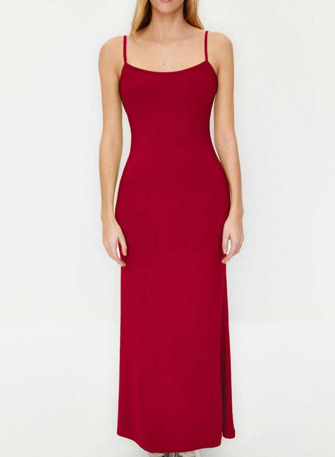 trendyol Red Maxi Bodycone/Fits Body Strappy Stretch Knit Dress - Image 4