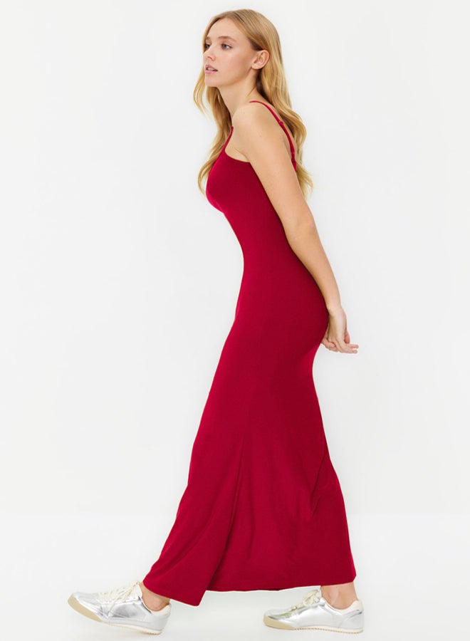 trendyol Red Maxi Bodycone/Fits Body Strappy Stretch Knit Dress - Image 5