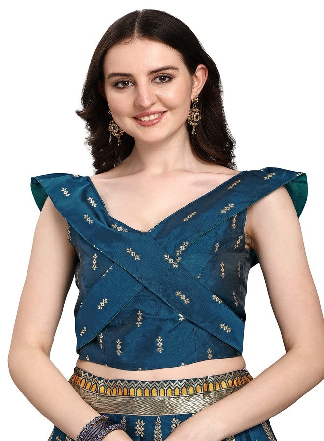 PURVAJA جاكار نسائي شبه مخيط Lehenga choli (Swastik-Rama_Rama_Free Size) - Image 5