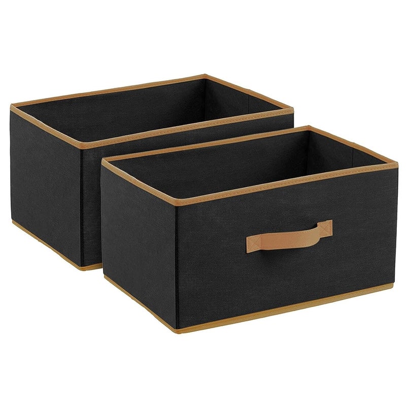 Kuber Industries Foldable Boxes For Storage Pack of 2 Multipurpose Storage Organizer For Clothes Wardrobe Closet Toys Books Socks Undergarment Organizer Basket With Handle Black - Image 1