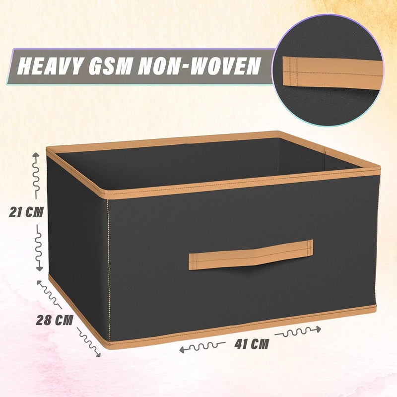 Kuber Industries Foldable Boxes For Storage Pack of 2 Multipurpose Storage Organizer For Clothes Wardrobe Closet Toys Books Socks Undergarment Organizer Basket With Handle Black - Image 3