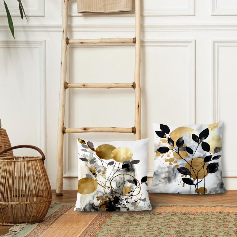 Supwhd Black and Gold Botanical Pillow Covers 22x22 Set of 2  Abstract Modern Decorative Throw Pillow Covers for Living Room Bedroom  Modern Home Decor  Black and Gold Bedroom Living Room Decor - Image 3