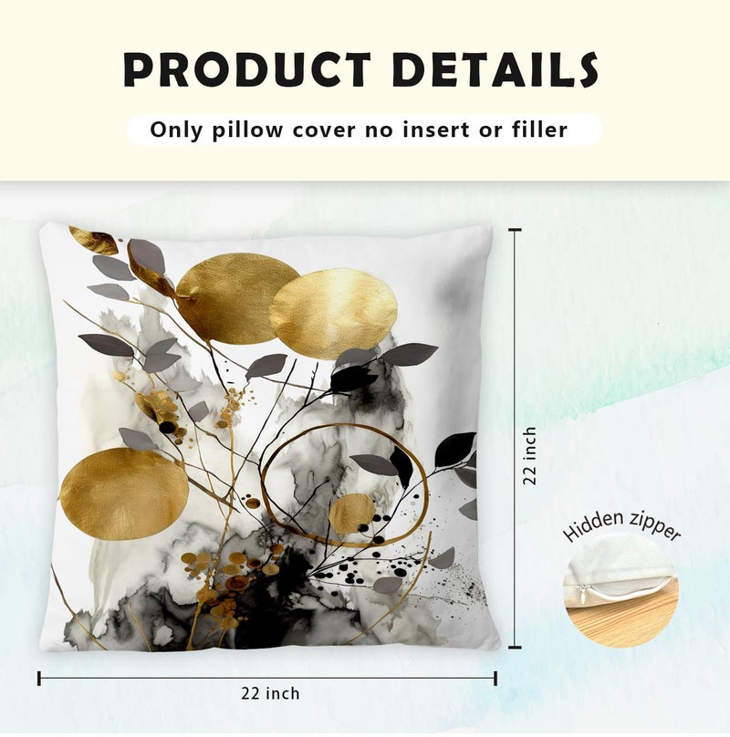 Supwhd Black and Gold Botanical Pillow Covers 22x22 Set of 2  Abstract Modern Decorative Throw Pillow Covers for Living Room Bedroom  Modern Home Decor  Black and Gold Bedroom Living Room Decor - Image 5