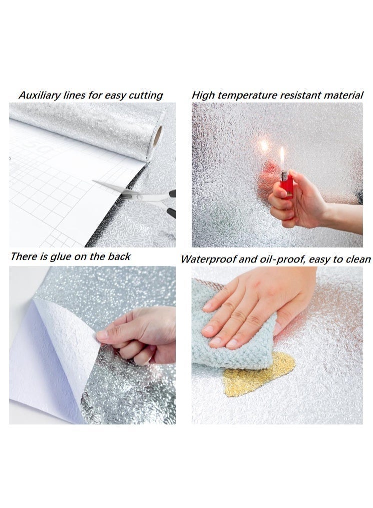 Heavy duty Aluminum Foil Kitchen Wall Sticker 60cm x 200cm, Peel and Stick Oil-Proof Heat Resistant Backsplash Wallpaper (silver) for Kitchen Countertops Cabinets & Walls - Image 3