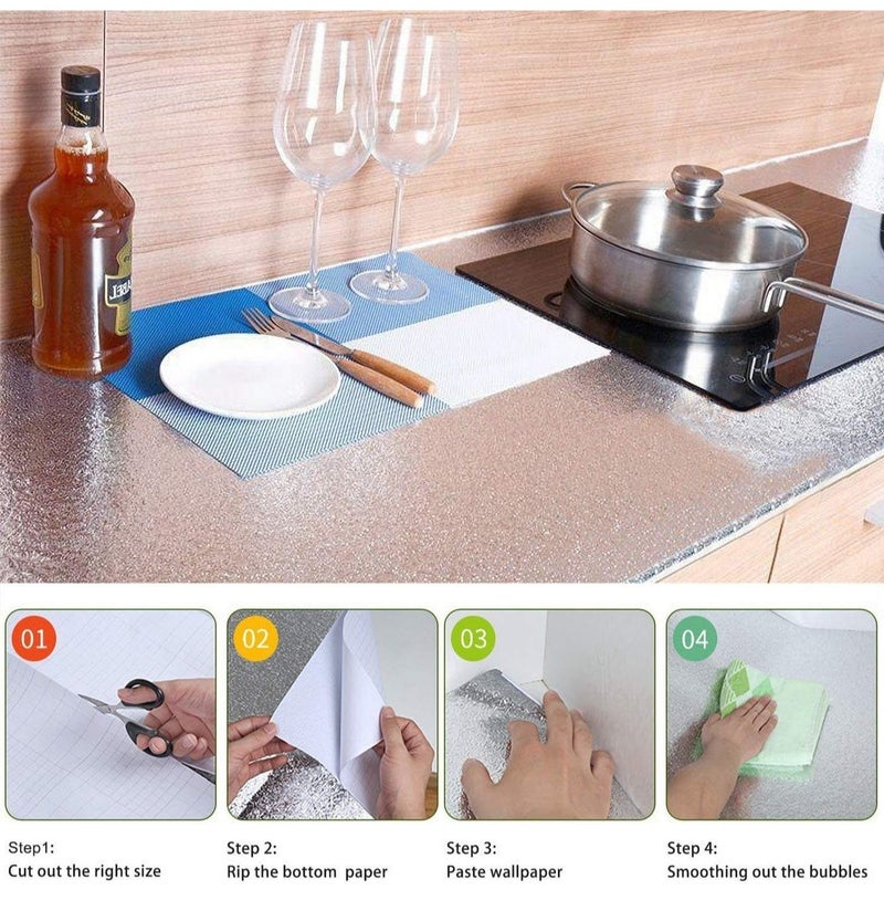 Heavy duty Aluminum Foil Kitchen Wall Sticker 60cm x 200cm, Peel and Stick Oil-Proof Heat Resistant Backsplash Wallpaper (silver) for Kitchen Countertops Cabinets & Walls - Image 4