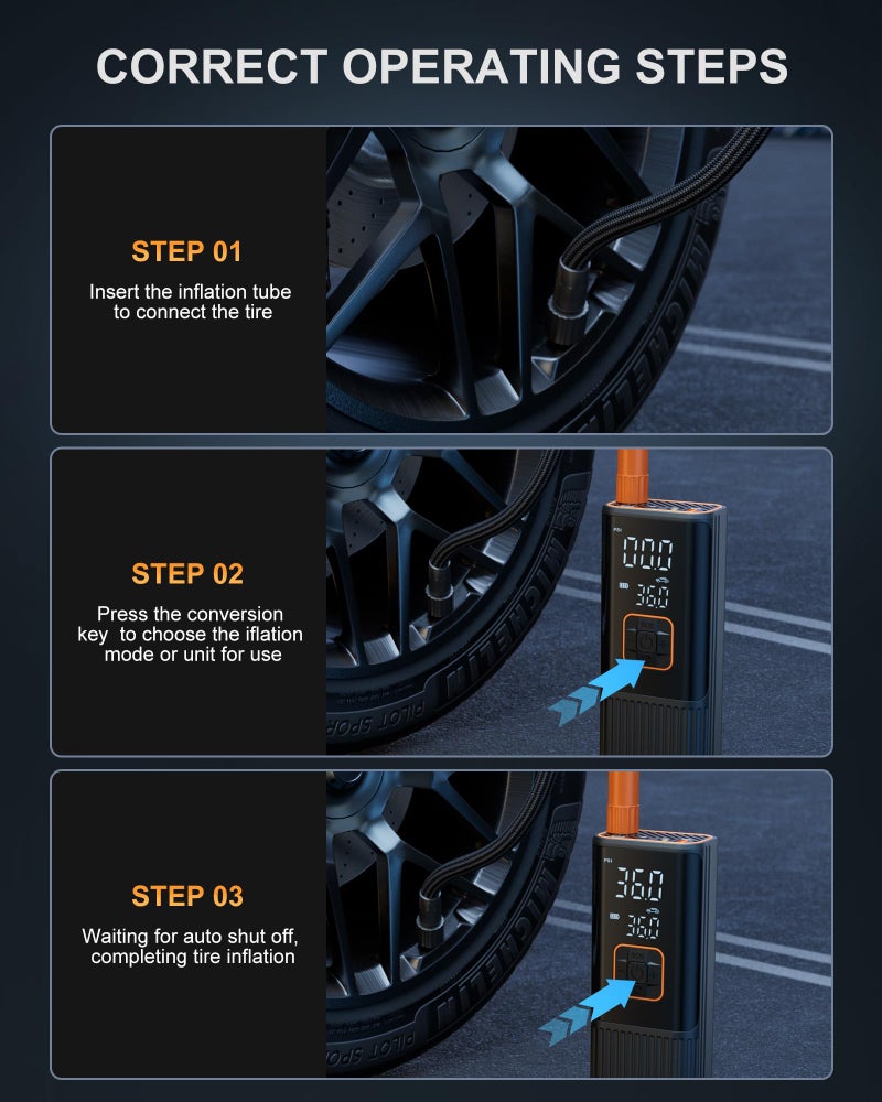Aucoza ضاغط هواء محمول لتضخيم الإطارات، أسرع 6 مرات 180 PSI ضاغط هواء محمول، مضخة هواء مع مقياس ضغط - ضاغط هواء محمول لتضخيم إطارات السيارات، الدراجات النارية، الدراجات، الكرات والمزيد باللون الأسود - Image 5