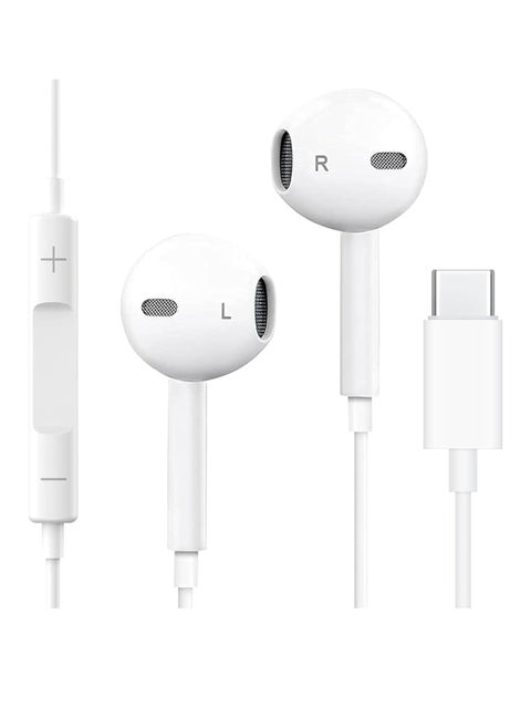 Earpods with USB C Wired Earbuds with Microphone & Volume Control, In-ear Headphones for iPhone 15 Pro Max, iPad Pro/Air, Samsung (White)