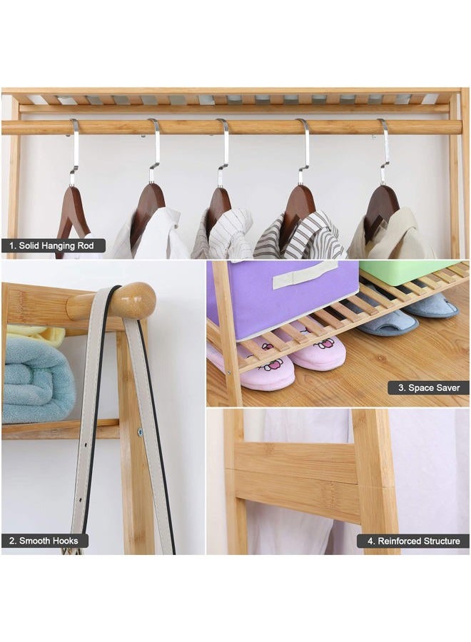 U-Fine Bamboo Clothes Hanging Rack with 2 Tier Storage Shelves and 2 Coat Hooks Portable Laundry Rack Cloest Organizer Garment Rack for Bedroom Guest Room - Image 4