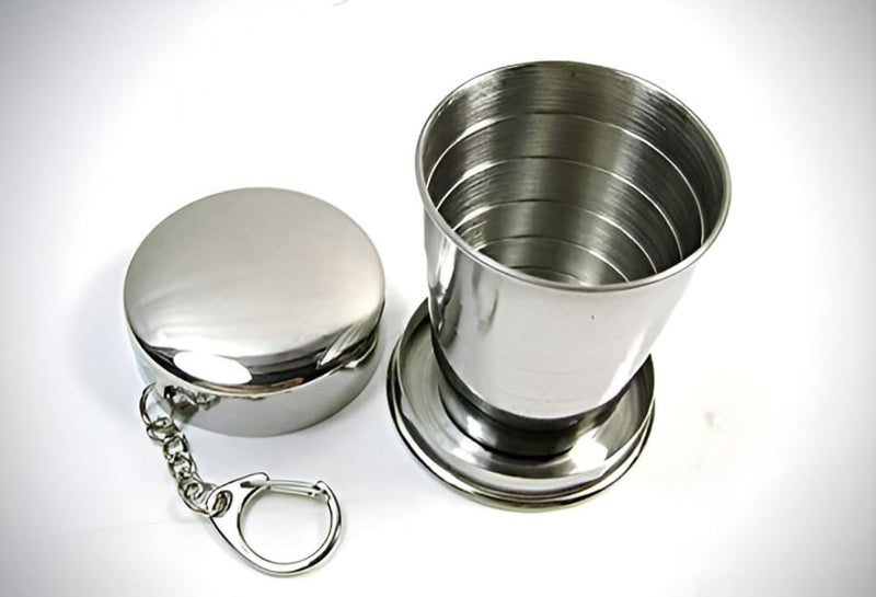 MeeTo Pack of Portable Folding Stainless Steel Travel Mug Cup - Compact 125ml Camping Foldable Glass, Lightweight and Durable for Outdoor Adventures Small-Pack of 1 - Image 1