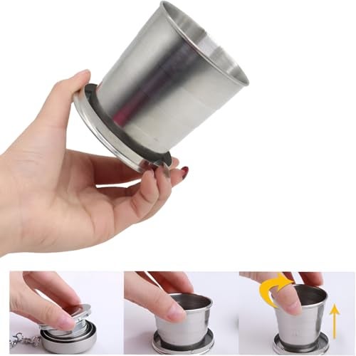 MeeTo Pack of Portable Folding Stainless Steel Travel Mug Cup - Compact 125ml Camping Foldable Glass, Lightweight and Durable for Outdoor Adventures Small-Pack of 1 - Image 2