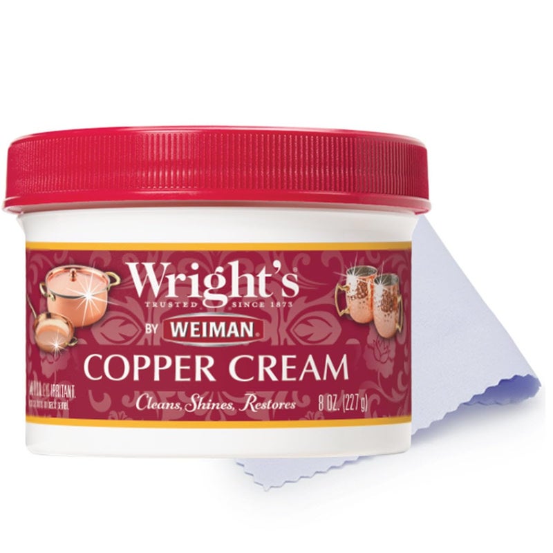 Wright's منظف النحاس والبرونز كريم من رايتس باي ويمن - ينظف بلطف ويزيل البقع دون خدش، مع قطعة قماش للتلميع - Image 1
