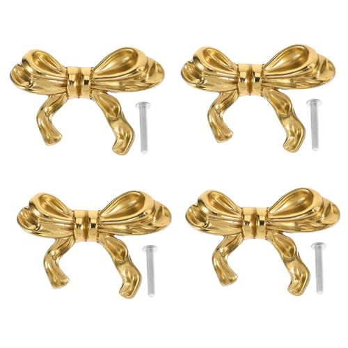 DOITOOL Gold Bow Knobs for Dresser, 4PCS Bow Shape Cabinets Knobs for Cabinet Drawer Cupboard Pulls Handle Decor Furniture Accessories - Image 1