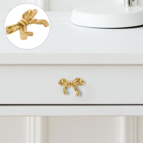 DOITOOL Gold Bow Knobs for Dresser, 4PCS Bow Shape Cabinets Knobs for Cabinet Drawer Cupboard Pulls Handle Decor Furniture Accessories - Image 3