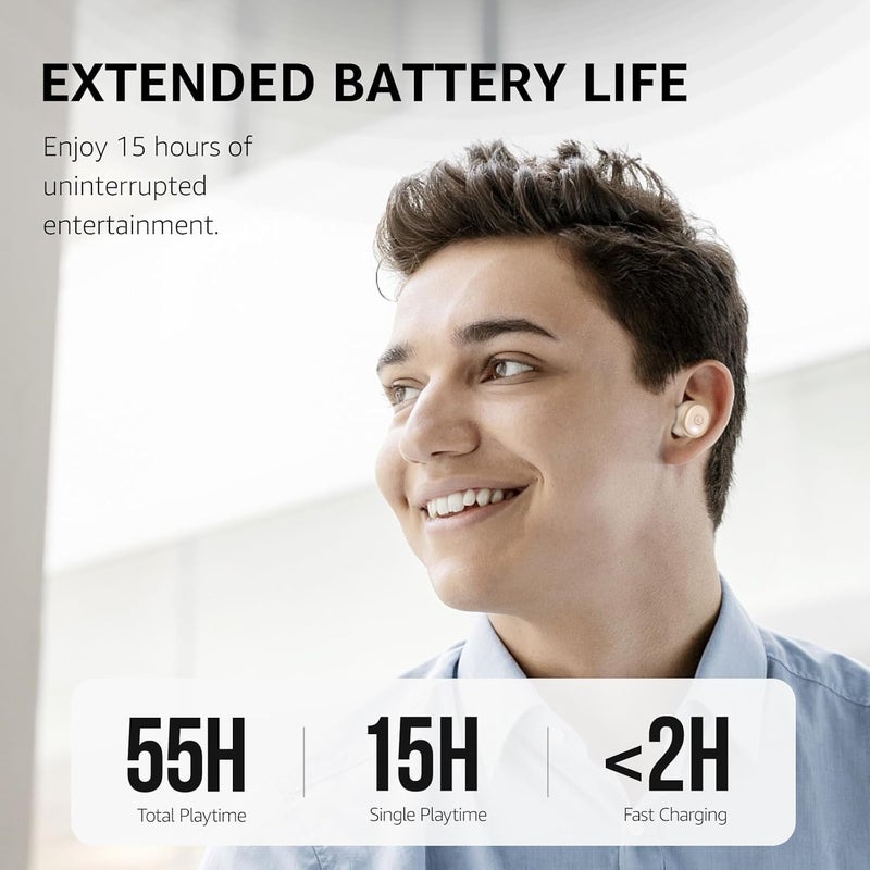 توزو سماعات أذن لاسلكية T10 (إصدار كلاسيكي) بتقنية Bluetooth 5.3 مع علبة شحن لاسلكية، مقاومة للماء IPX8، سماعات ستيريو داخل الأذن مع ميكروفون مدمج، صوت ممتاز مع باس عميق للرياضة - كاكي - Image 3