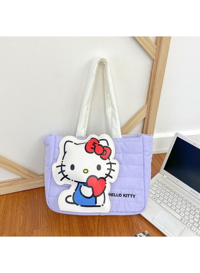 Cute Cartoon Rabbit Down Cloth Handbag 2024 Girl's Large Capacity High-Value Commuting Shoulder Bag-Colour:Three-dimensional Down Handheld Purple Kitten - Image 1