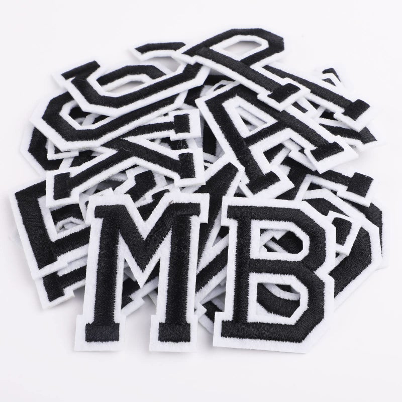 NIUBIER Iron On Letters 52 Pcs Letter Patches with Ironed Adhesive Decorate Iron on Letter Patches Alphabet Embroidered Patch AZ for TShirts Jeans Jackets Socks Bags DIY Accessories etc Black