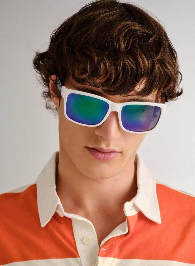 Solarized Square D-Frame Sunglasses – Bold Oversized UV400 Shades for Men – Retro Sport Style with Mirror Lens & Durable Frame – Festival, Streetwear, Outdoor