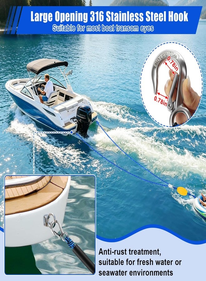 Phoncoo Boat Tow Harness for Tubing, Self Centering Boat Tow Rope with Pulley and Large Hooks, Heavy Duty Tubing Rope for 1-4 Riders Towable Tubes, Water Ski, Wakeboarding, Watersports(Blue & Black) - Image 4