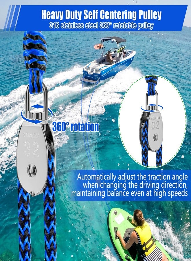 Phoncoo Boat Tow Harness for Tubing, Self Centering Boat Tow Rope with Pulley and Large Hooks, Heavy Duty Tubing Rope for 1-4 Riders Towable Tubes, Water Ski, Wakeboarding, Watersports(Blue & Black) - Image 3