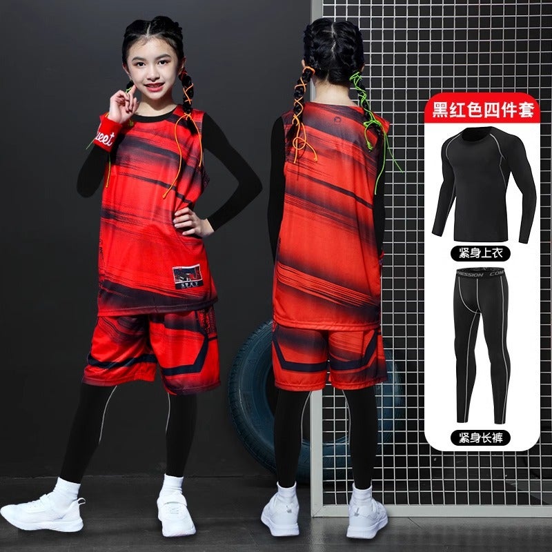 Children'S Basketball Uniform Jersey Boys And Girls Base Quick-Drying Tight Clothes Four-Piece Competition Training Suit - Image 1