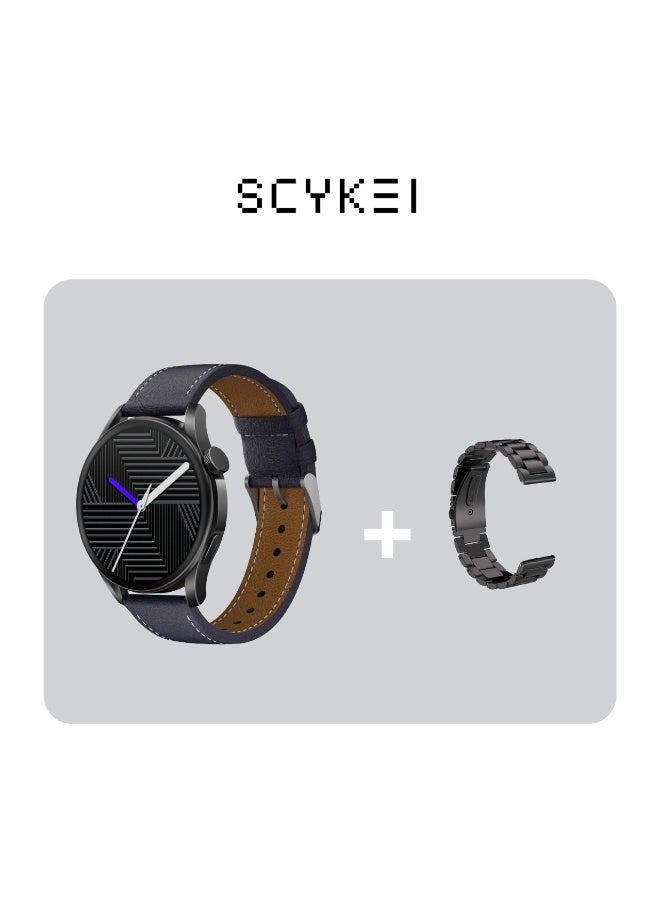 SCYKEI Civer Smartwatch 1.43" AMOLED , Bluetooth Calling & NFC Support - Black With Stainless Steel Metal Black Strap Gift - Image 1