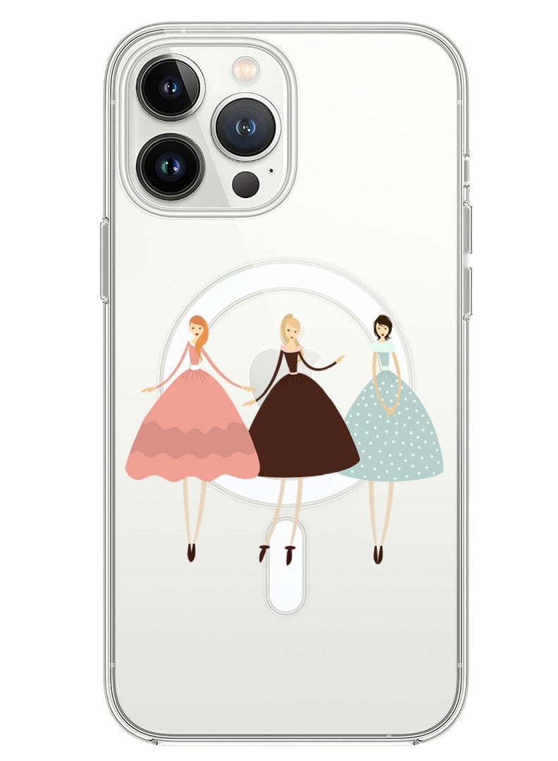 Theodor Magnetic Case for iPhone 13 Pro Max 6.7-inch Compatible with MagSafe Wireless Charging, Shockproof Phone Bumper Cover Pretty Girls Illustration - Image 1