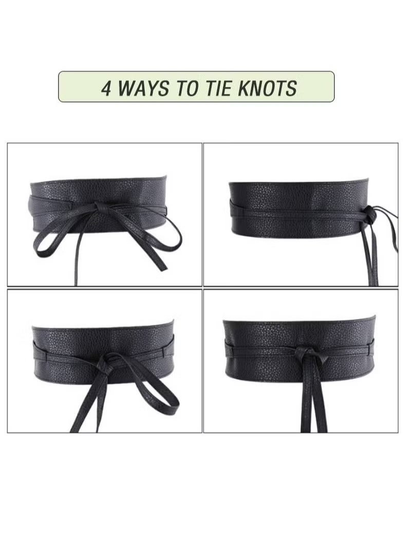 2 Women's Belts Leather Wide Belt Ties and Wraparound Bows  - Image 5