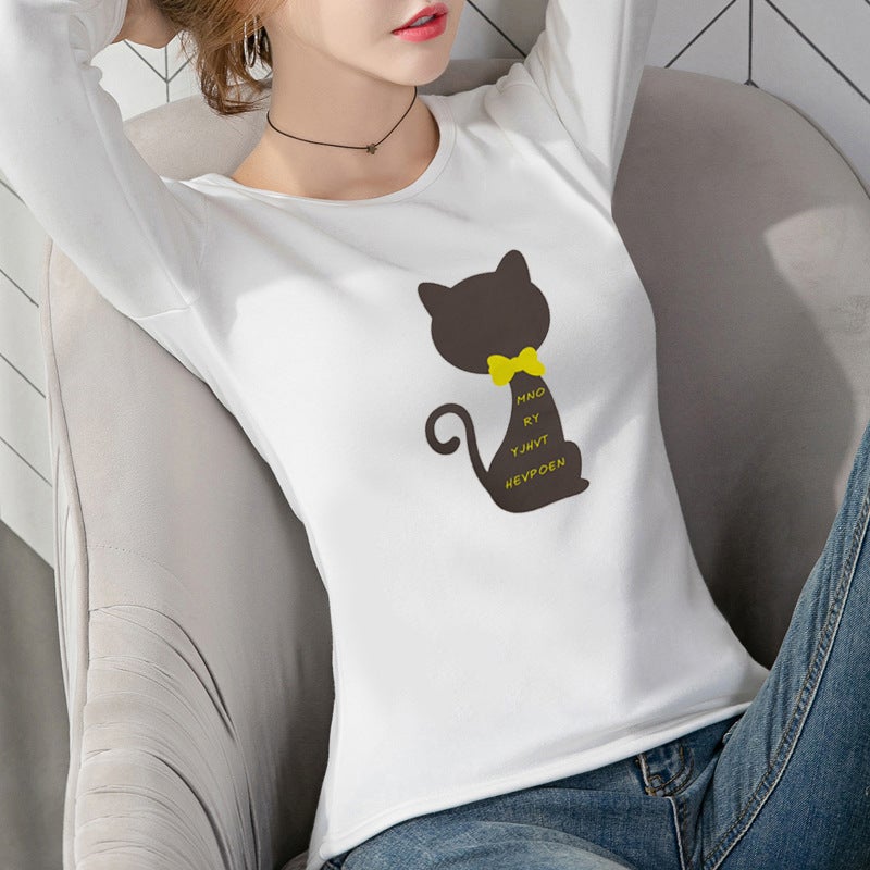 Women'S 2023 Korean New Long-Sleeved T-Shirt Women'S Round Neck Printed Long-Sleeved Top Trendy Base Shirt For Female Students - Image 1