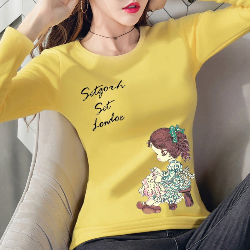 Women'S 2023 Korean New Long-Sleeved T-Shirt Women'S Round Neck Printed Long-Sleeved Top Trendy Base Shirt For Female Students - Image 3