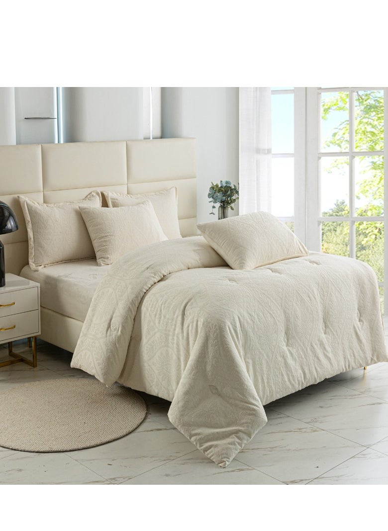 Golden - 4 Pcs Single Size Velvet Comforter Sets,  Fits 120 x 200 cm Single Size Bed, Includes duvet filler/inner core Soft, Warm(L008-4) - Image 1