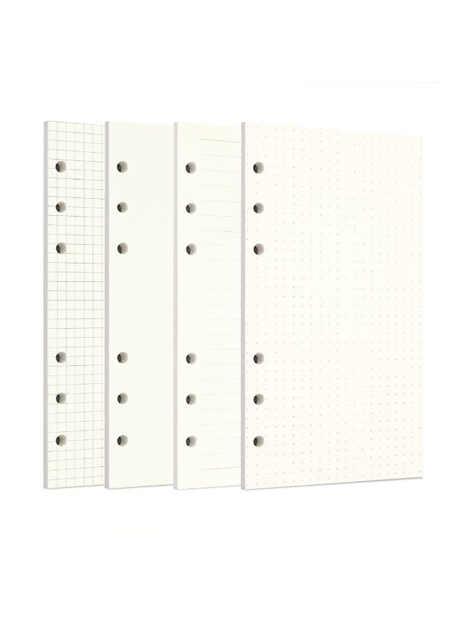Zelten 1 Pack A6 80 Sheets/160 Pages 4 in 1 Lined Squared Dotted Blank Loose Leaf Punched Paper Refills Paper for 6 Hole Binder Personal Organizer Diary Notebook Refillable Planner - Image 1