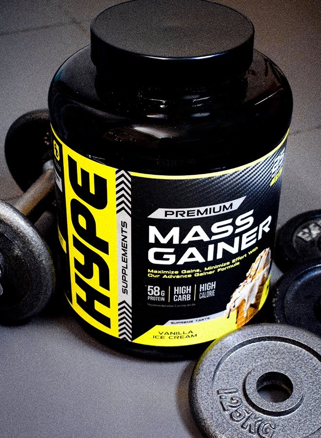 هايب ماس جينر نكهة فانيلا آيس كريم | ٣ كيلوغرام | لنمو العضلات والاستشفاء، تركيبة منخفضة الدهون - Image 3