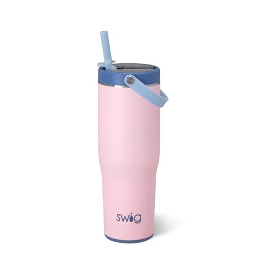 Swig Life 30oz Leak Proof ToGo Tumbler 30oz Leak Proof Water Bottle with Handle and Straw Large Insulated Tumblers Cup Holder Friendly Travel Mug Reusable Leakproof Water Bottle Rose Water - Image 1