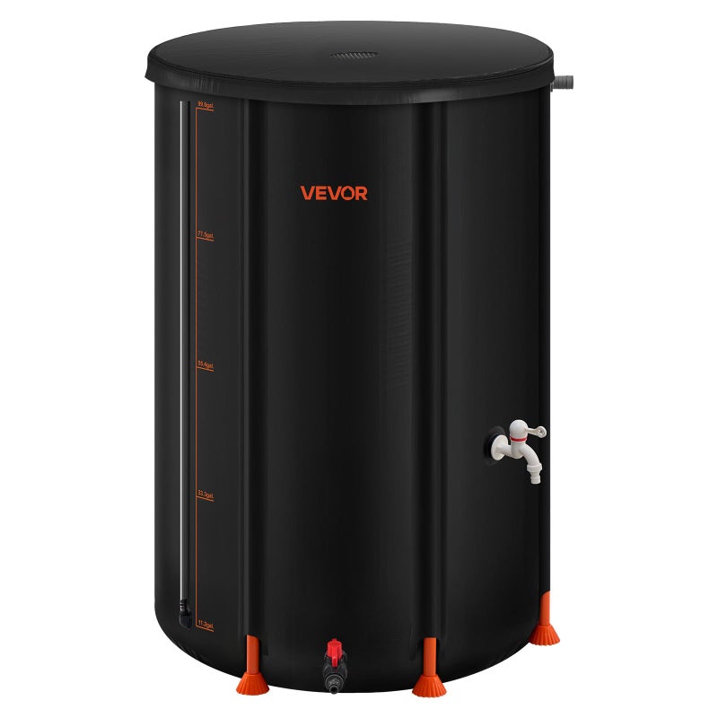 VEVOR Collapsible Rain Barrel, 100 Gallon Portable Rain Water Collection Barrel, 1000D PVC Rainwater Collection System, Garden Water Catcher Tank Storage Container with Spigot & Overflow Kit, Black - Image 1