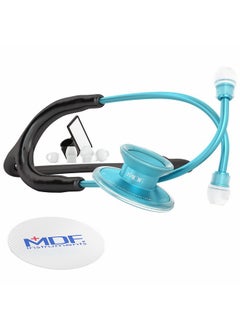 MDF Instruments , Acoustica Lightweight Stethoscope For Doctors, Nurses, Students, Home Health Use, Adult, Dual Head, Black Tube, Aqua Chestpiece-Headset, Mdf747Xpaq11  - Image 1