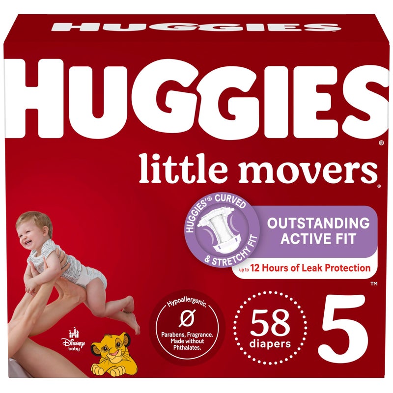 Huggies Size 5 Diapers, Little Movers Baby Diapers, Size 5 (27+ lbs), 58 Count, Packaging May Vary - Image 1