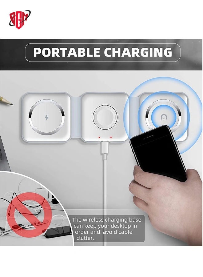 BGM Wireless Charging, 3 in 1 Wireless Charger,Wireless Magnetic Fast Charging Foldable Dock station Charger for iPhone 13/12/11/8/Pro/Max,for iWatch,forAirPods 3/2/Pro and for Samsung - Image 3
