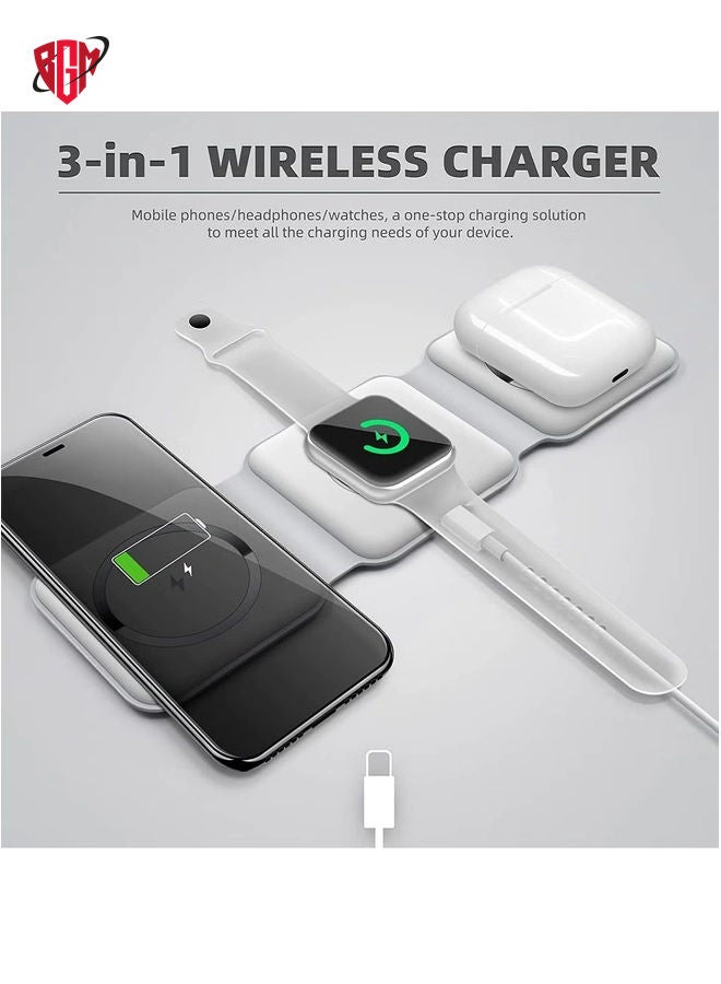 BGM Wireless Charging, 3 in 1 Wireless Charger,Wireless Magnetic Fast Charging Foldable Dock station Charger for iPhone 13/12/11/8/Pro/Max,for iWatch,forAirPods 3/2/Pro and for Samsung - Image 2