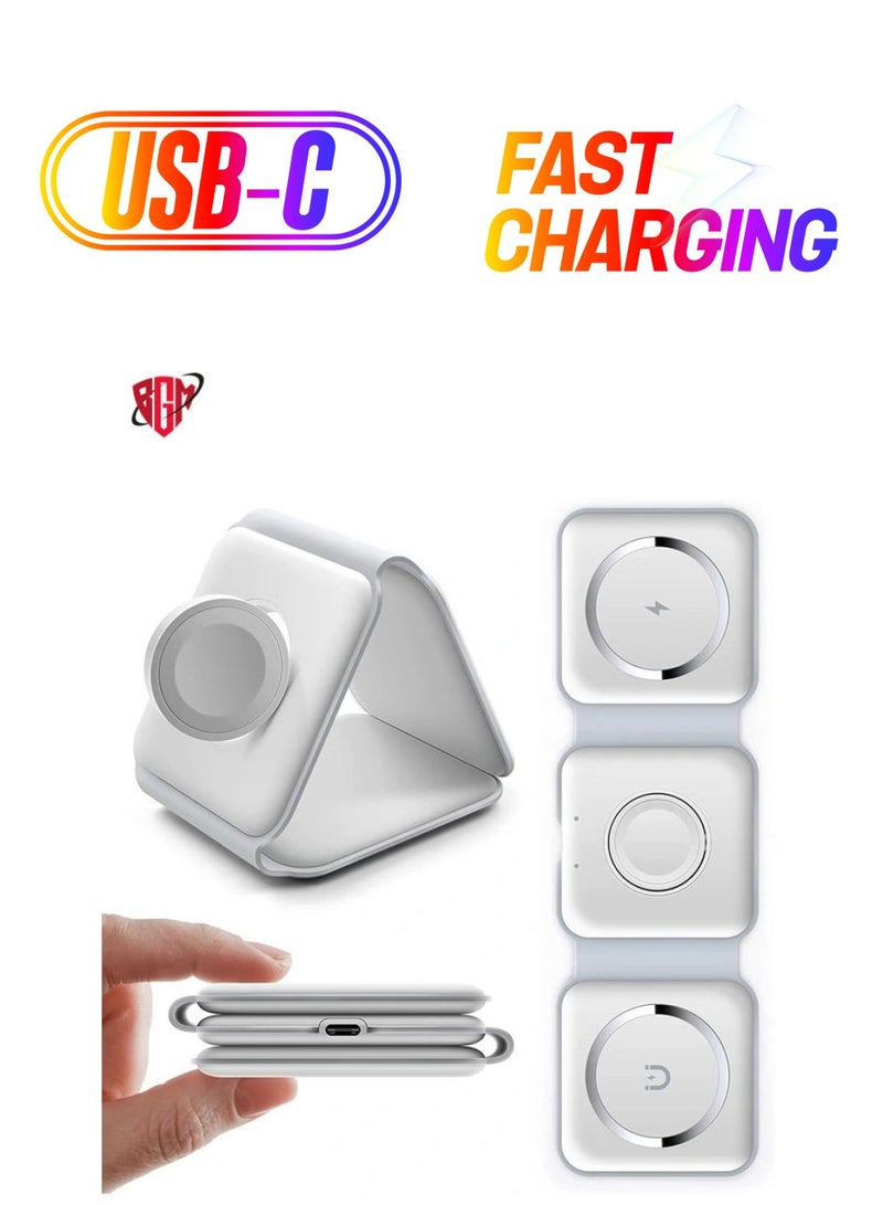 BGM Wireless Charging, 3 in 1 Wireless Charger,Wireless Magnetic Fast Charging Foldable Dock station Charger for iPhone 13/12/11/8/Pro/Max,for iWatch,forAirPods 3/2/Pro and for Samsung - Image 1