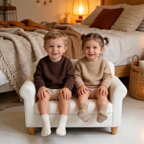 Bearbay Toddler Non Slip Cotton Crew Socks with Anti-slip Dots for Infant Baby Boys Girls 9 Pairs Cartoon Blue - Image 5